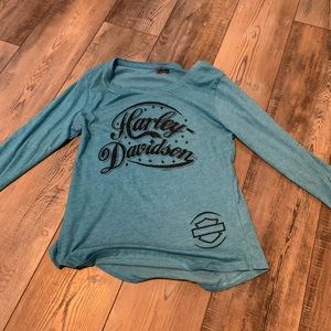 Harley Davidson Blue Jeweled  Long Sleeve Shirt